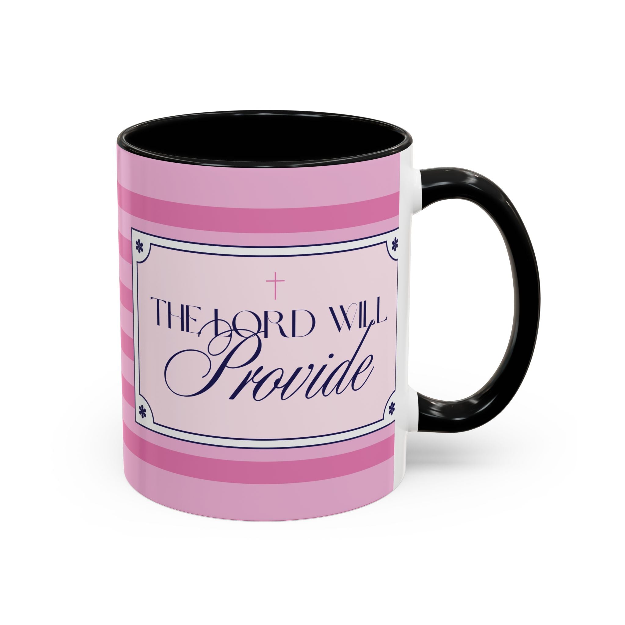 The Lord Will Provide Pink Accent Coffee Mug — Inspirational Christian Scripture Gift (11/15 oz)