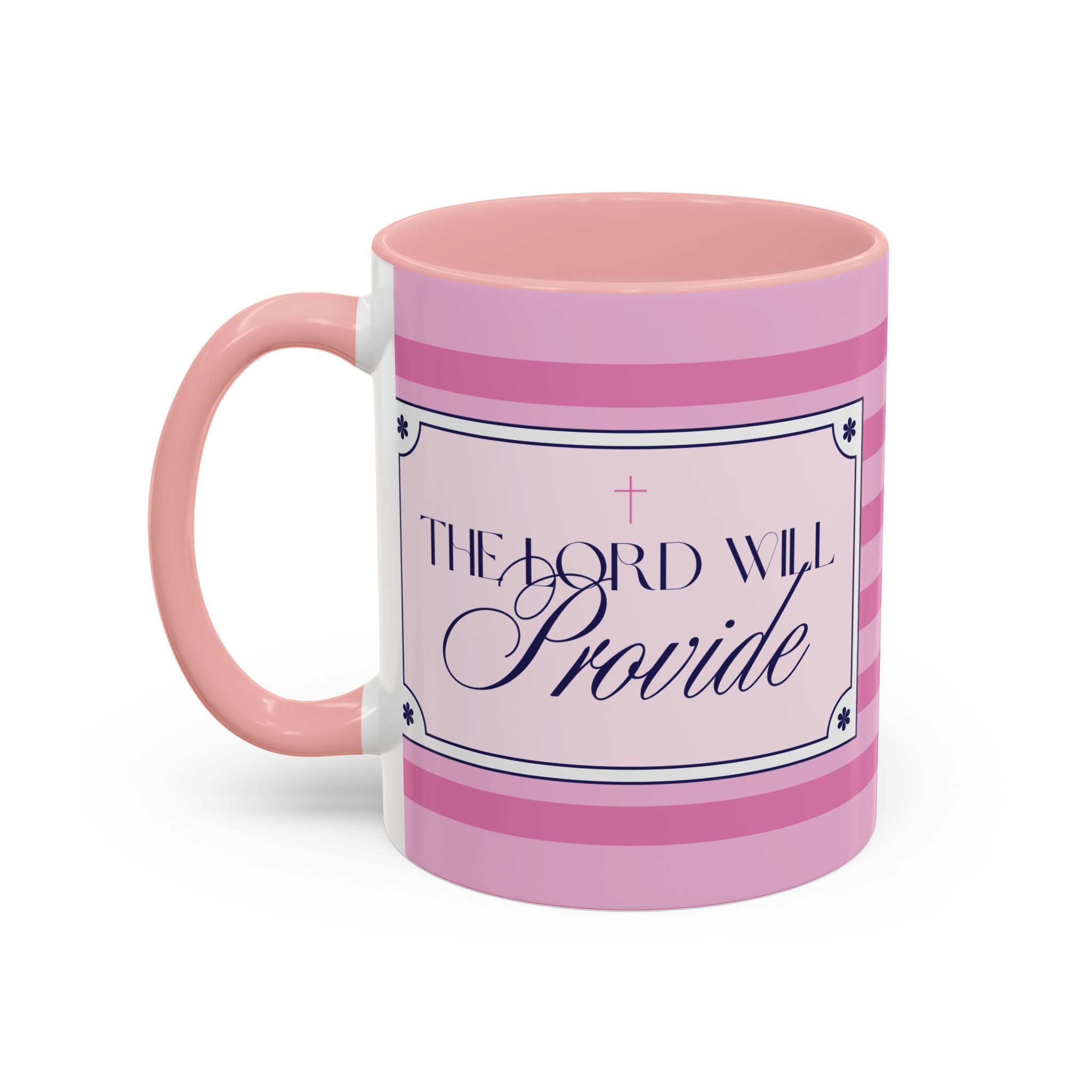 The Lord Will Provide Pink Accent Coffee Mug — Inspirational Christian Scripture Gift (11/15 oz)