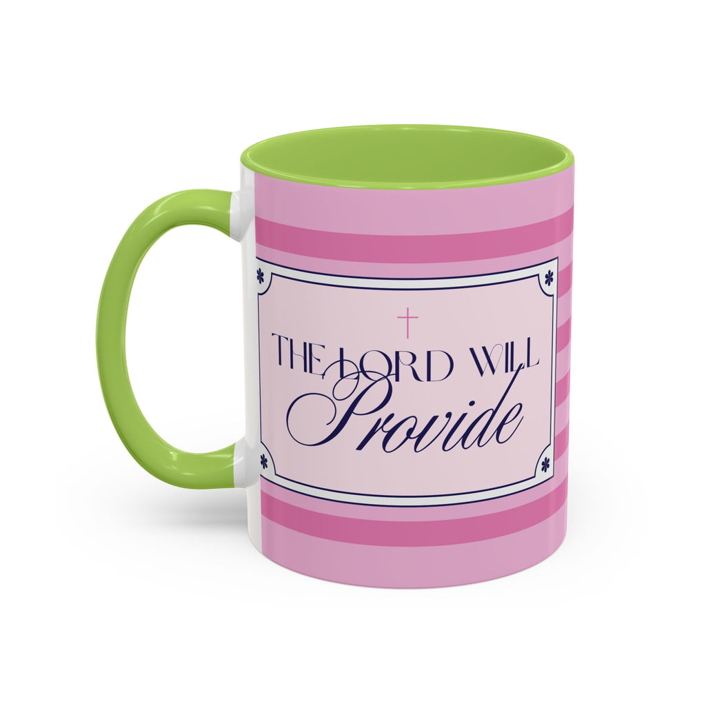The Lord Will Provide Pink Accent Coffee Mug — Inspirational Christian Scripture Gift (11/15 oz)