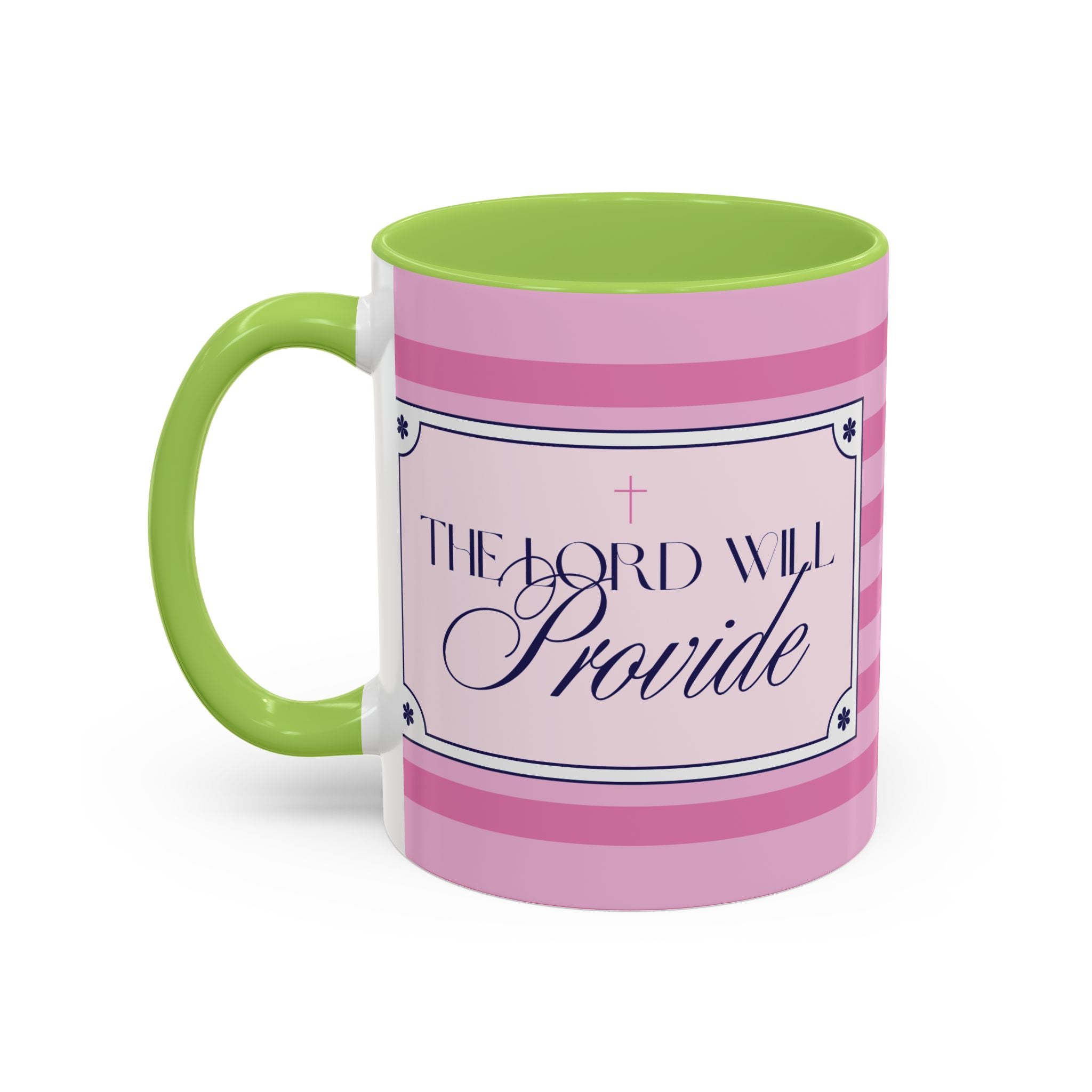 The Lord Will Provide Pink Accent Coffee Mug — Inspirational Christian Scripture Gift (11/15 oz)