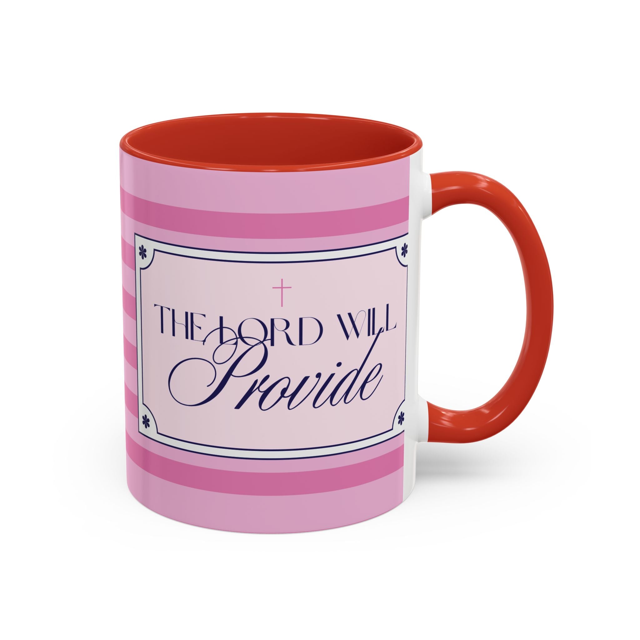 The Lord Will Provide Pink Accent Coffee Mug — Inspirational Christian Scripture Gift (11/15 oz)