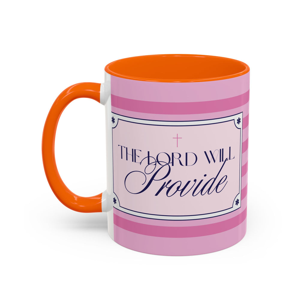 The Lord Will Provide Pink Accent Coffee Mug — Inspirational Christian Scripture Gift (11/15 oz)