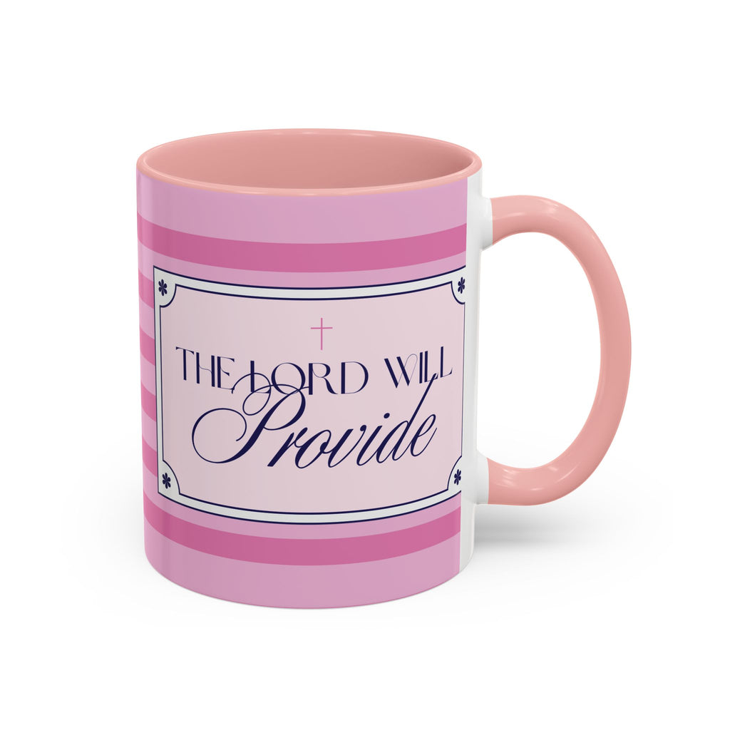 The Lord Will Provide Pink Accent Coffee Mug — Inspirational Christian Scripture Gift (11/15 oz)