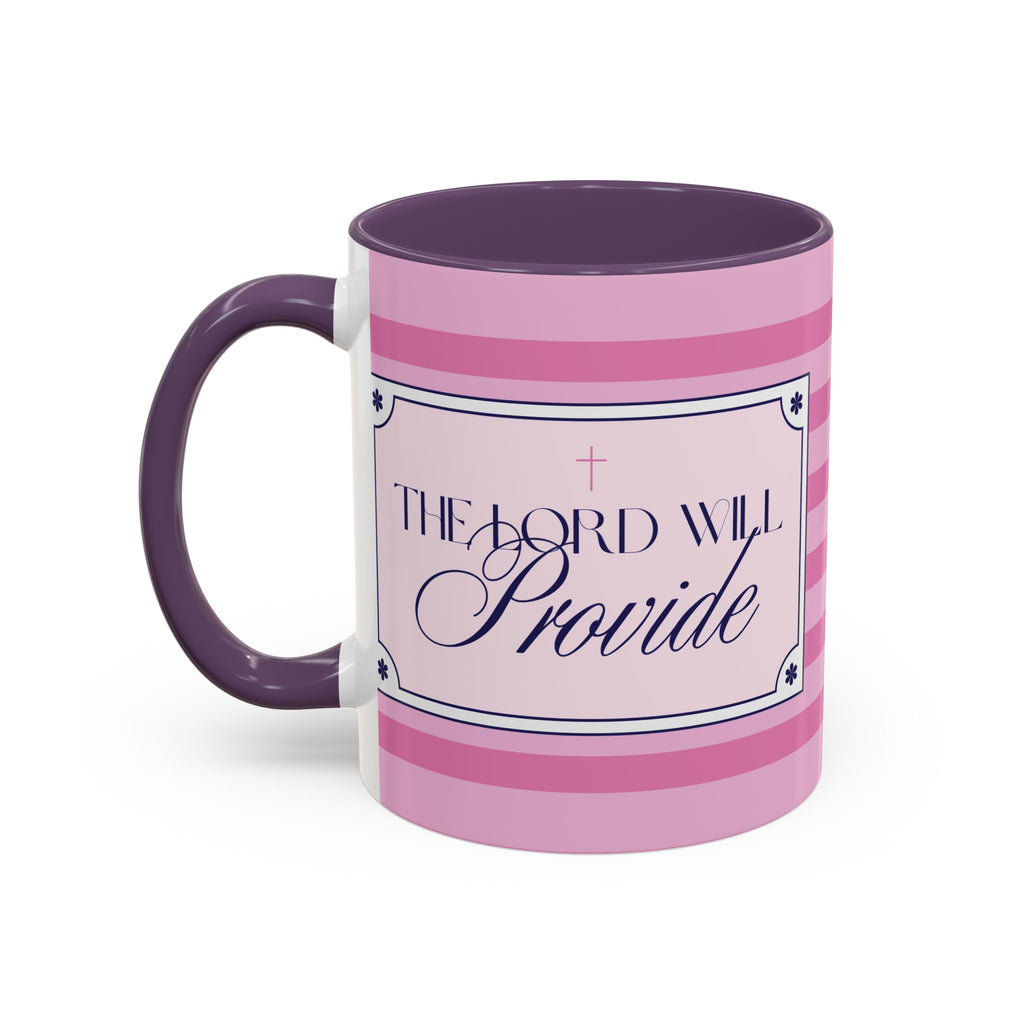 The Lord Will Provide Pink Accent Coffee Mug — Inspirational Christian Scripture Gift (11/15 oz)