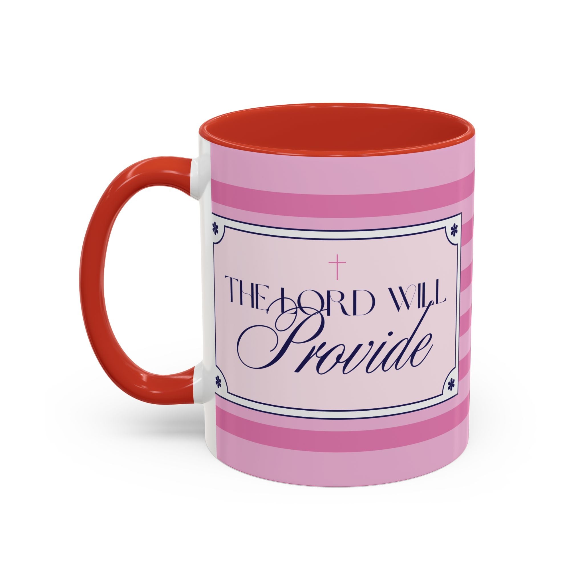 The Lord Will Provide Pink Accent Coffee Mug — Inspirational Christian Scripture Gift (11/15 oz)