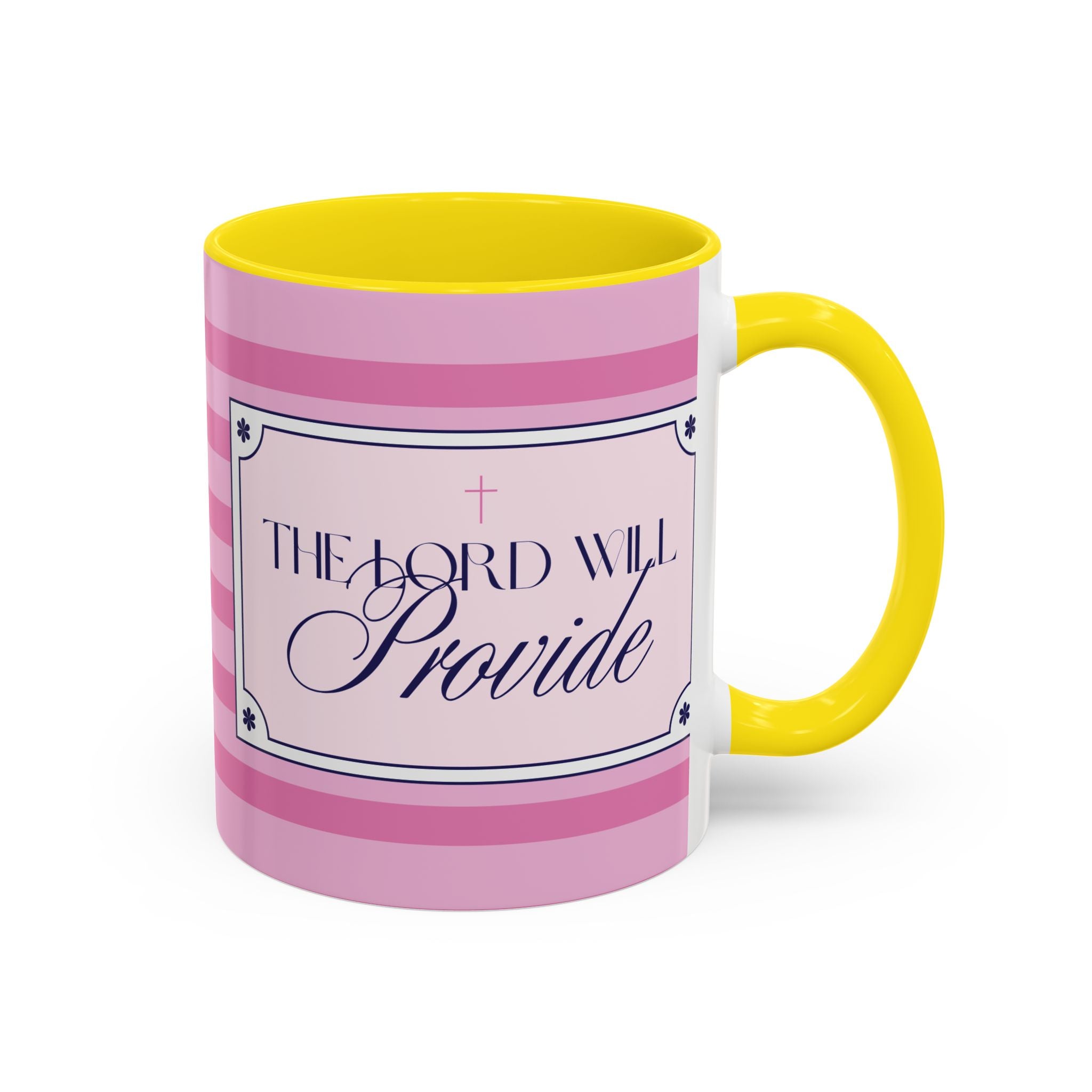The Lord Will Provide Pink Accent Coffee Mug — Inspirational Christian Scripture Gift (11/15 oz)