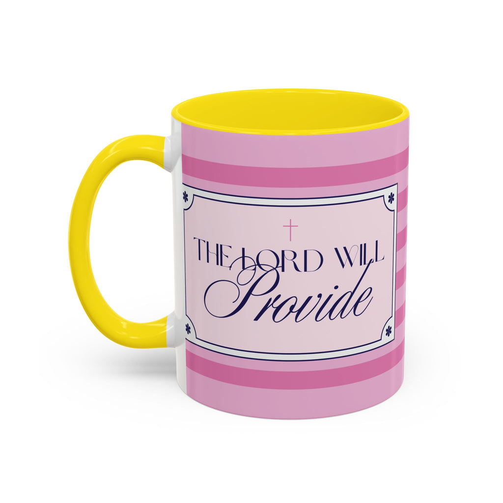 The Lord Will Provide Pink Accent Coffee Mug — Inspirational Christian Scripture Gift (11/15 oz)