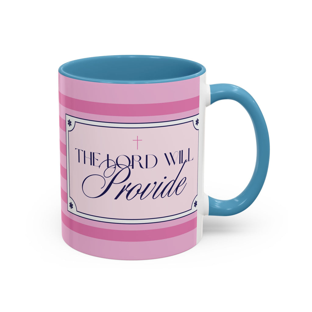 The Lord Will Provide Pink Accent Coffee Mug — Inspirational Christian Scripture Gift (11/15 oz)