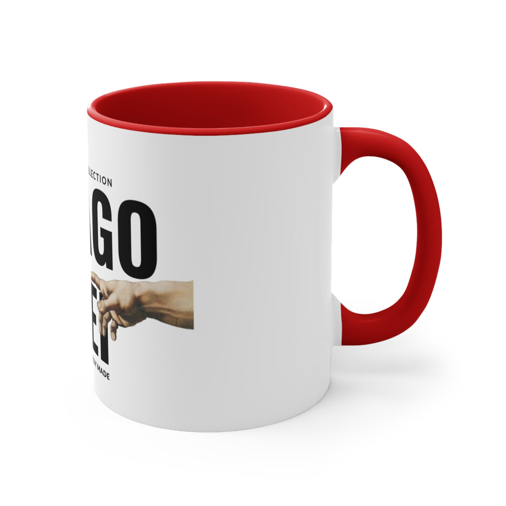 Imago Dei Accent Mug — Genesis Collection Ceramic Coffee Cup (Pink Interior)