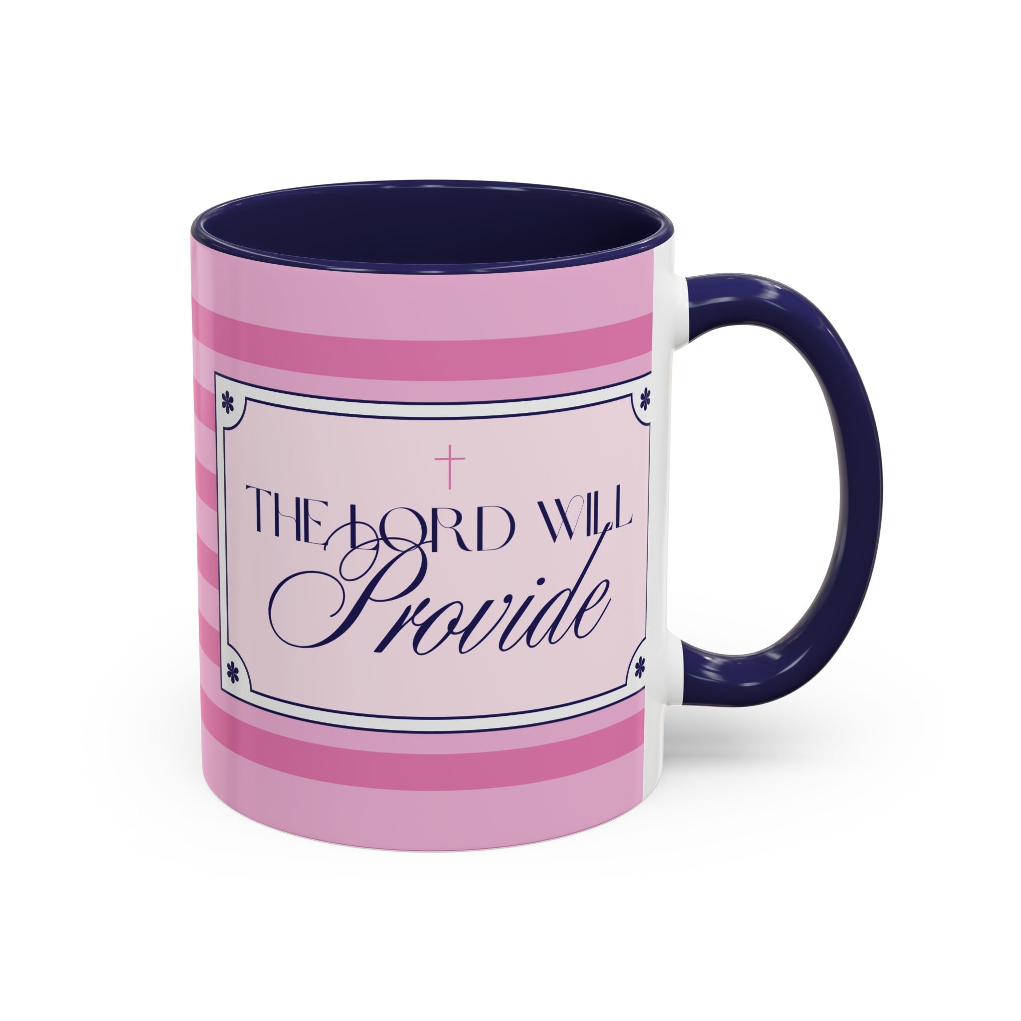 The Lord Will Provide Pink Accent Coffee Mug — Inspirational Christian Scripture Gift (11/15 oz)
