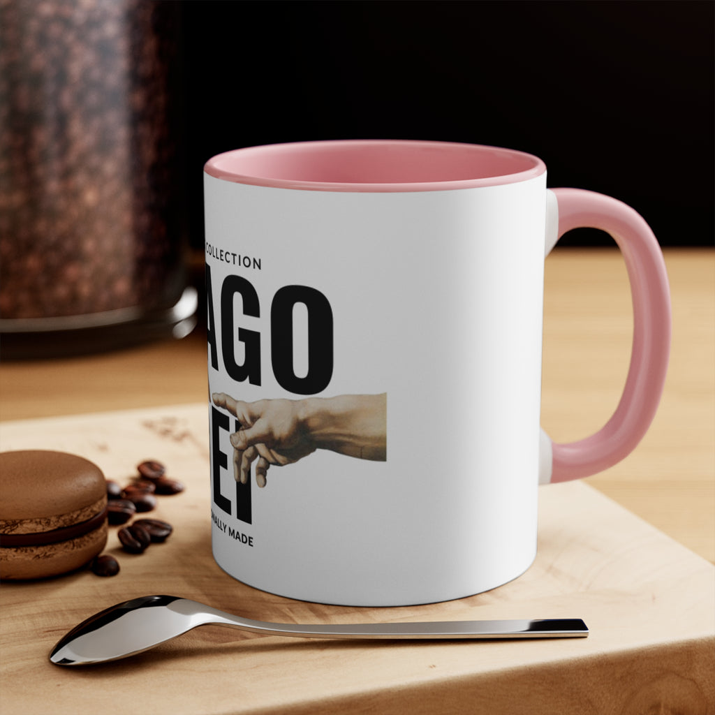 Imago Dei Accent Mug — Genesis Collection Ceramic Coffee Cup (Pink Interior)
