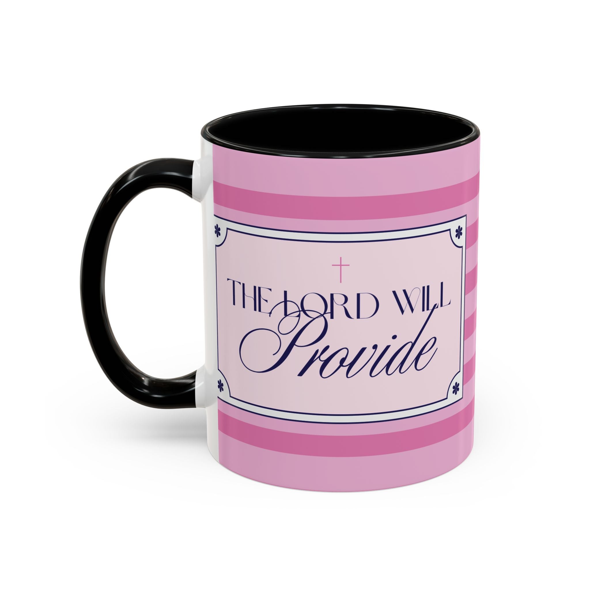 The Lord Will Provide Pink Accent Coffee Mug — Inspirational Christian Scripture Gift (11/15 oz)