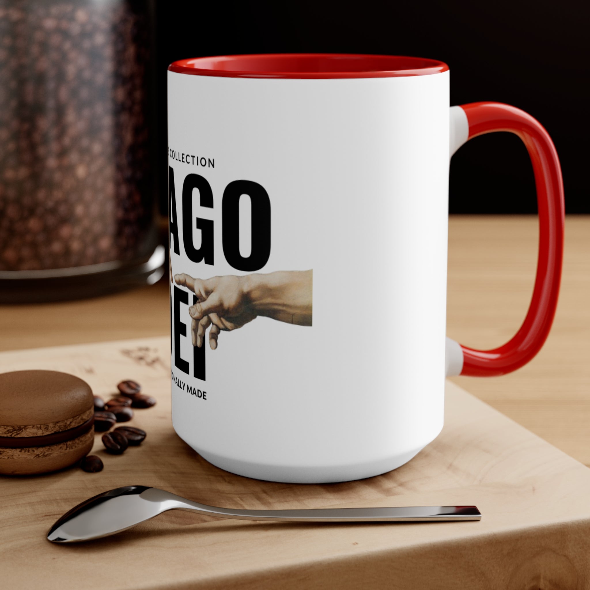 Imago Dei Accent Mug — Genesis Collection Ceramic Coffee Cup (Pink Interior)