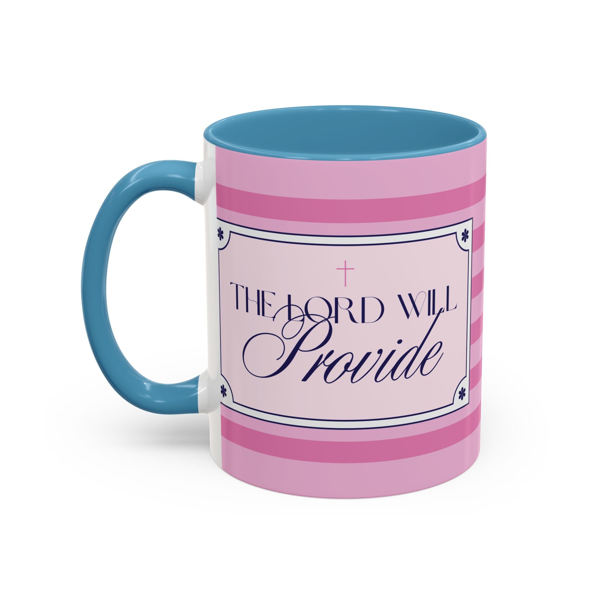The Lord Will Provide Pink Accent Coffee Mug — Inspirational Christian Scripture Gift (11/15 oz)