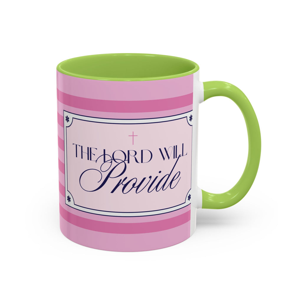 The Lord Will Provide Pink Accent Coffee Mug — Inspirational Christian Scripture Gift (11/15 oz)
