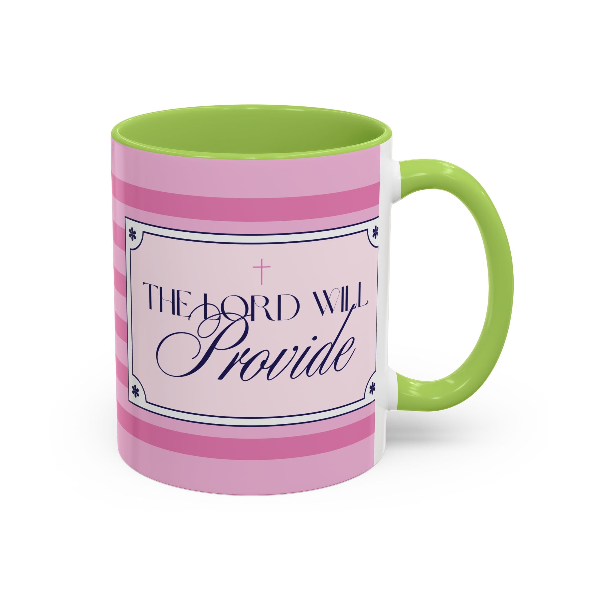 The Lord Will Provide Pink Accent Coffee Mug — Inspirational Christian Scripture Gift (11/15 oz)
