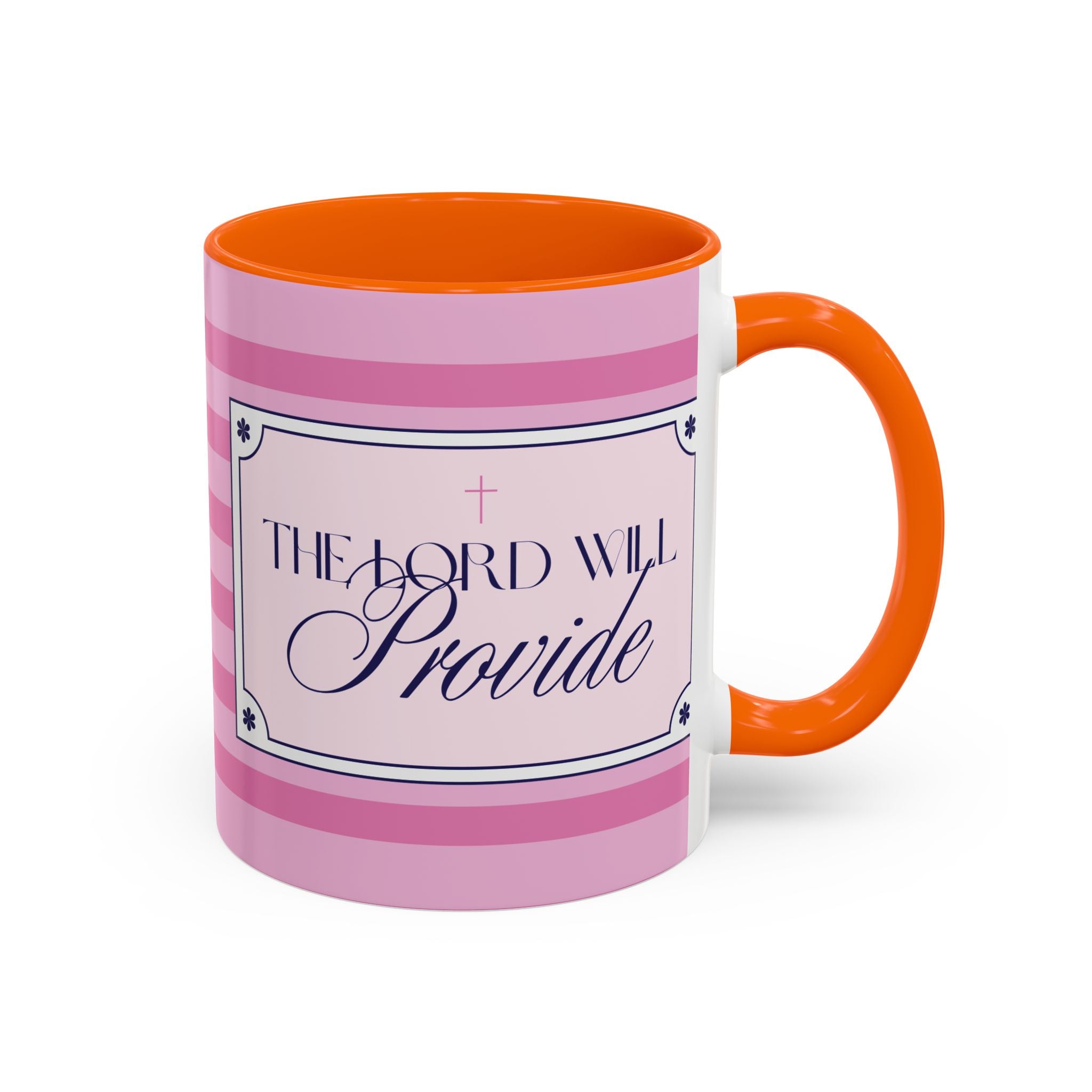 The Lord Will Provide Pink Accent Coffee Mug — Inspirational Christian Scripture Gift (11/15 oz)