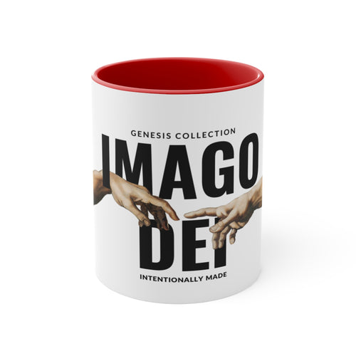Imago Dei Accent Mug — Genesis Collection Ceramic Coffee Cup (Pink Interior)